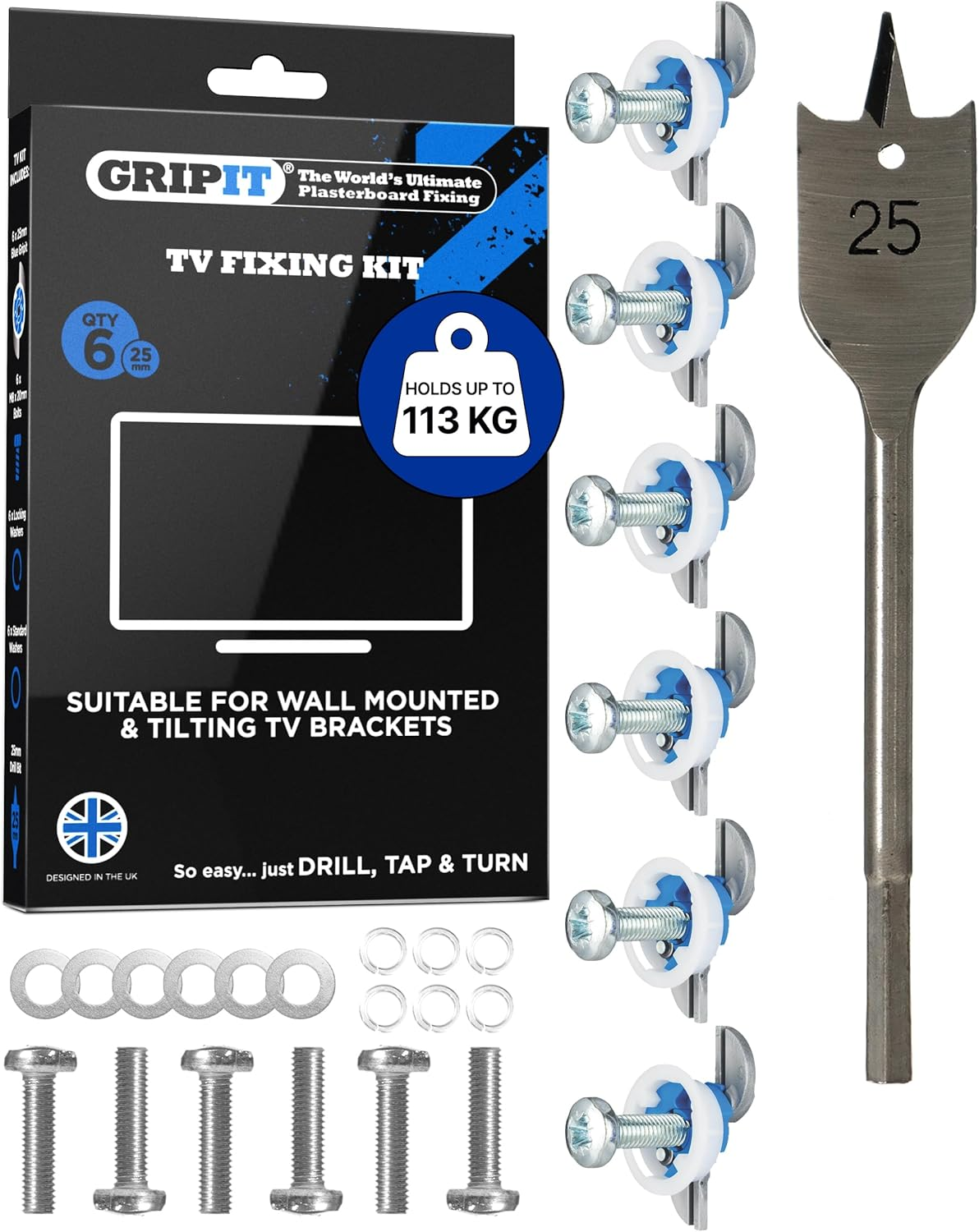 Gripit Blue Plasterboard TV Fixings, Pack of 6 product photograph