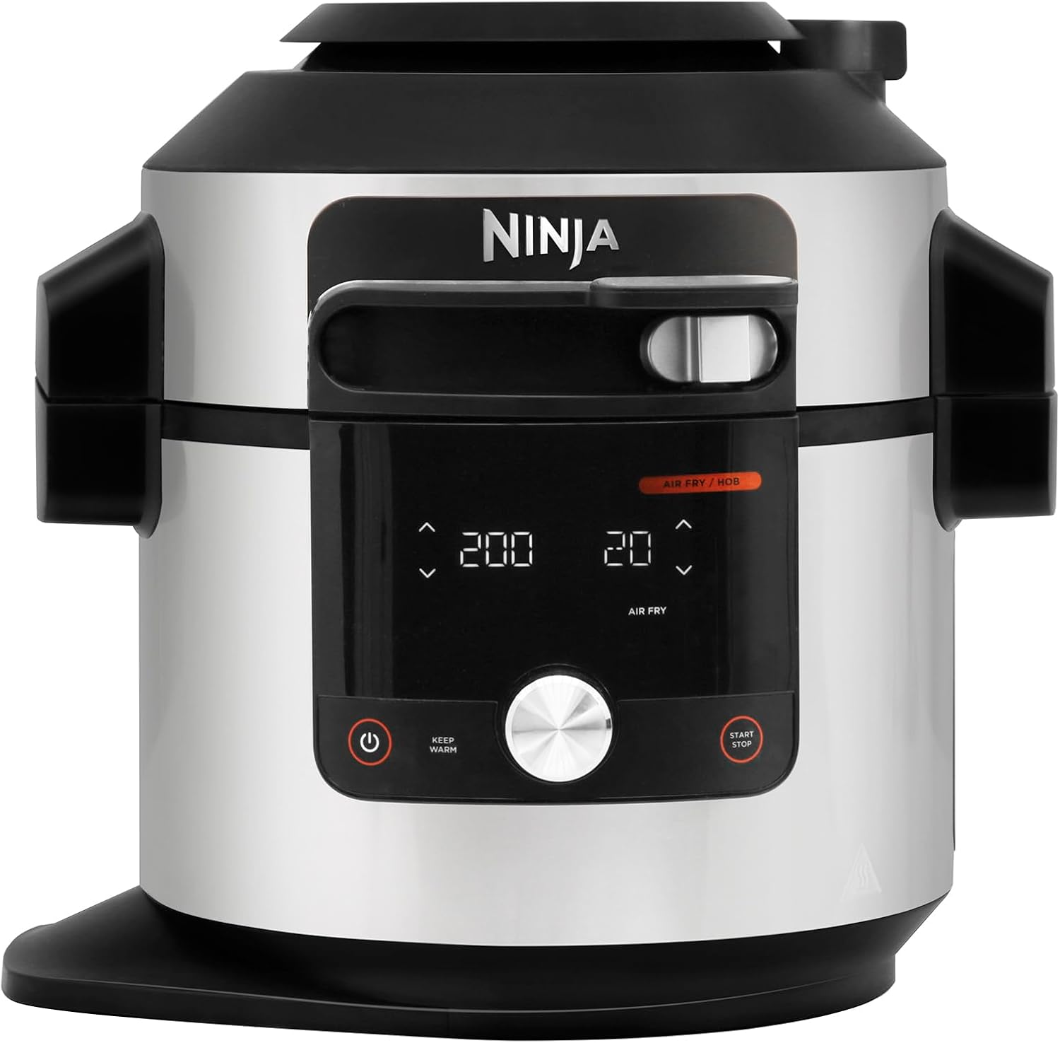 Ninja Foodi MAX OL750UK SmartLid multicooker in stainless steel and black, with a front digital display, mode slider and silver control dial.