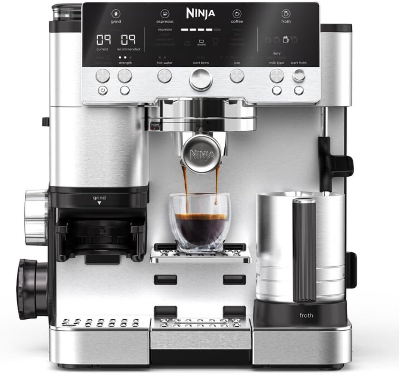 Ninja Luxe Café Premier ES601UK stainless-steel coffee machine with grinder and milk jug